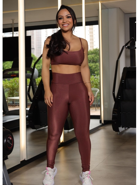 CONJUNTO FITNESS TOP COM CALÇA MARROM COLEÇÃO FEBELA MOVE