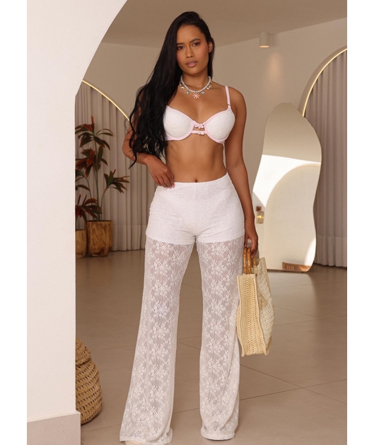 SAÍDA DE PRAIA CALÇA NA RENDA BRANCA COLEÇÃO ÁGUA VIVA