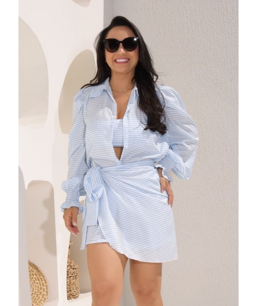 SAÍDA DE PRAIA CAMISA COM PAREÔ LISTRA AZUL COLEÇÃO VERÃO EUROPEU