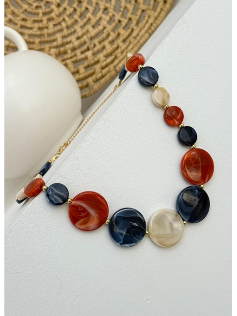 ACESSÓRIO DE PRAIA COLAR PEDRAS COLORIDAS VERMELHO