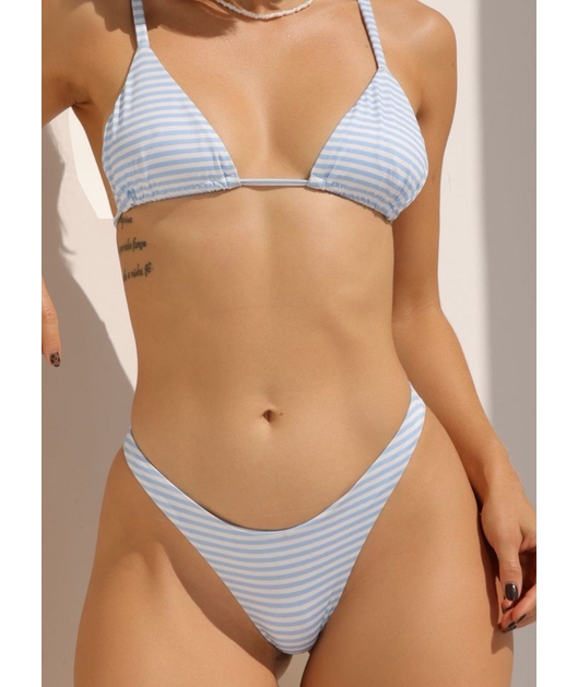 BIQUÍNI CORTININHA CALCINHA ASA DELTA LISTRA AZUL COLEÇÃO VERÃO EUROPEU
