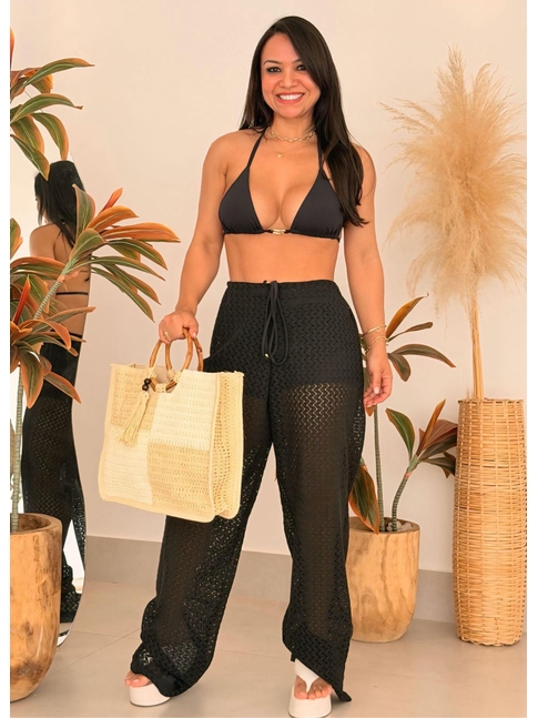 SAÍDA DE PRAIA CALÇA CROCHÊ PRETA gtr476