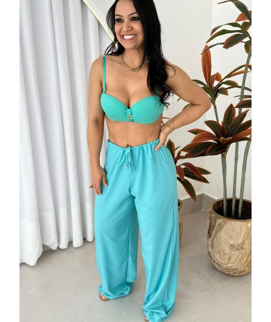 SAÍDA DE PRAIA CALÇA NA SEDINHA VERDE COLEÇÃO CARIBE