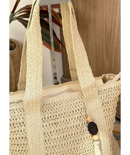 BOLSA TOTE CLÁSSICA PALHA OFF WHITE