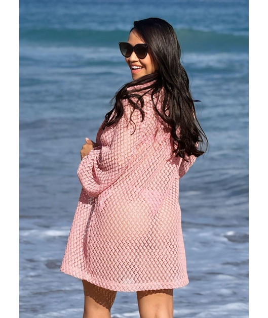 SAÍDA DE PRAIA CAMISA CROCHÊ ROSA COLEÇÃO BRISA II