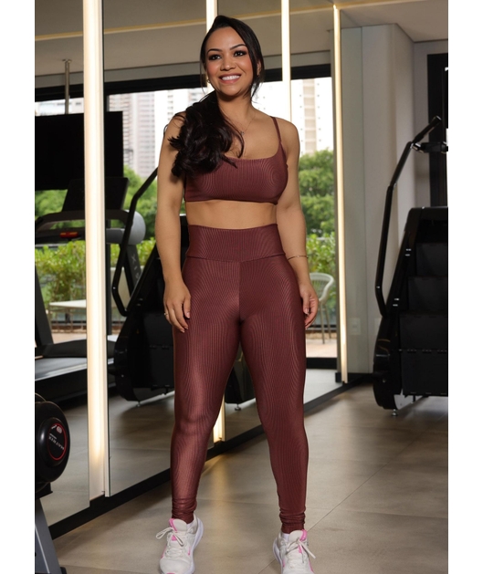CONJUNTO FITNESS TOP COM CALÇA MARROM COLEÇÃO FEBELA MOVE