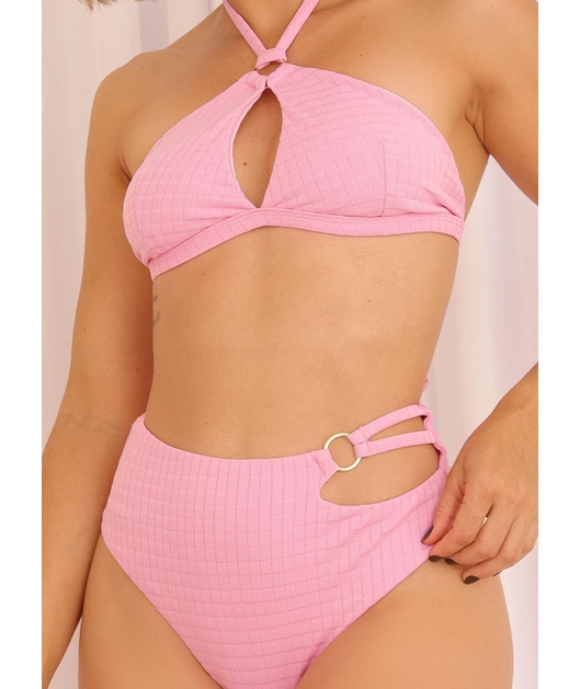 BIQUÍNI TOP FRENTE ÚNICA CALCINHA ALTA ROSA COLEÇÃO MARÉ FASHION - GG