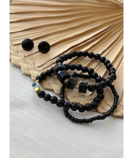 ACESSÓRIO DE PRAIA KIT BRINCO E PULSEIRA PRETA