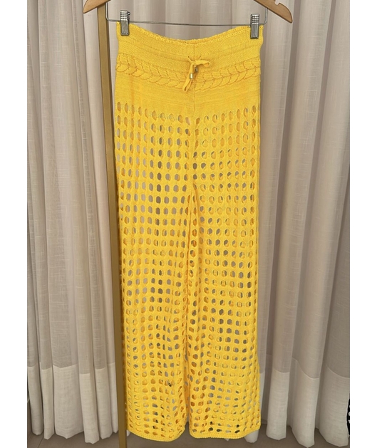 SAÍDA DE PRAIA CALÇA NO TRICÔ AMARELA LOOK1256
