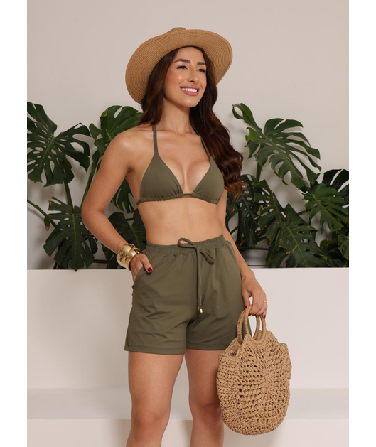 SAÍDA DE PRAIA SHORT NO SUPLEX VERDE MILITAR COLEÇÃO ALTO VERÃO