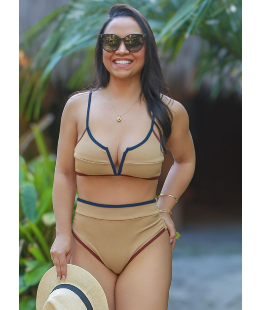 BIQUÍNI TOP ARO V CALCINHA ALTA COR AREIA COLEÇÃO TRANCOSO SA5859