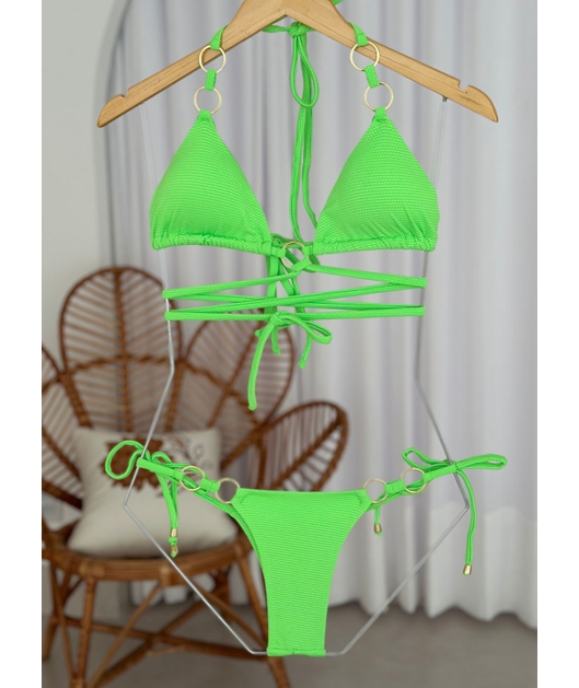 BIQUÍNI CORTININHA ARGOLA DUPLA CALCINHA DE AMARRAR VERDE NEON COLEÇÃO NEON VAN18
