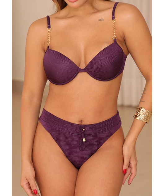 BIQUÍNI MEIA TAÇA CORRENTE CALCINHA ASA DELTA ROXO COLEÇÃO SOLARE