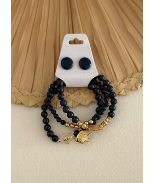 ACESSÓRIO DE PRAIA KIT BRINCO E PULSEIRA AZUL MARINHO