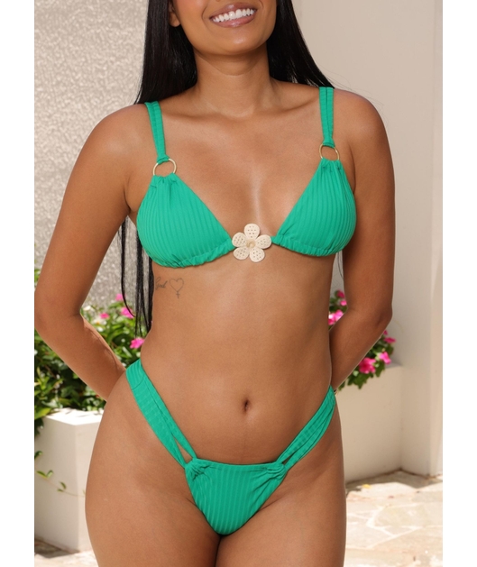 BIQUÍNI CORTININHA FLOR CALCINHA RECORTE VERDE COLEÇÃO BEACH GLAM
