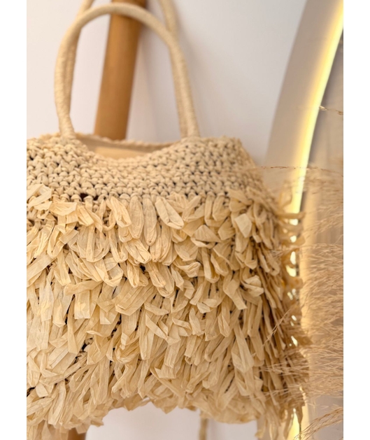 BOLSA DE PALHA OFF WHITE COM TEXTURA ORGANIC
