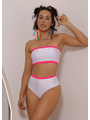 COMBO DE CARNAVAL BIQUÍNI TOP BRANCO E MINI SAIA ROSA NEON COLEÇÃO ESQUENTA FOLIA - 2