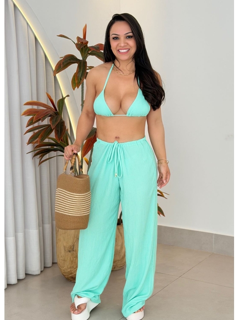 SAÍDA DE PRAIA CALÇA NO CHIFFON VERDE CLARO