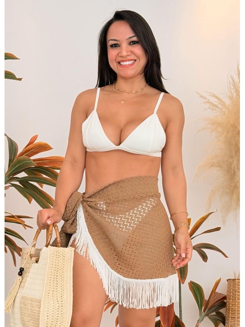 SAÍDA DE PRAIA PAREÔ CROCHÊ COM FRANJA CARAMELO TDV845