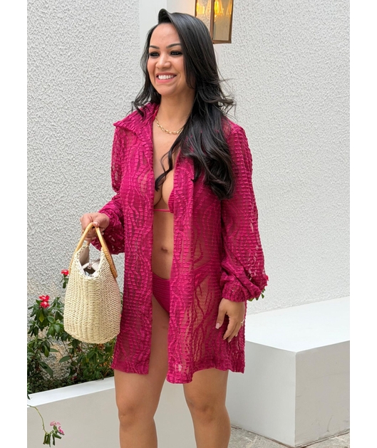 SAÍDA DE PRAIA CAMISA TULE WAVES ROSA LOOKV569