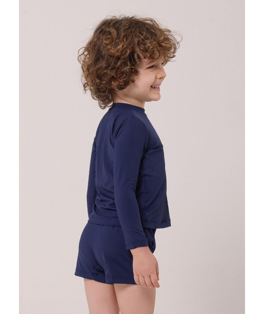 CONJUNTO INFANTIL DE PROTEÇÃO UV CAMISA COM SUNGA AZUL MARINHO