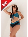 BIQUÍNI TRILOBAL COLEÇÃO GRINGA TOP AMARRAÇÃO CALCINHA SUNKINI PRETO COM AZUL - 1