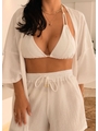 SAÍDA DE PRAIA CONJUNTO KIMONO COM SHORT NO CHIFFON OFF WHITE TGS852 - 3