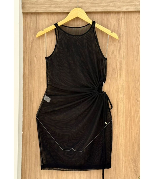 SAÍDA DE PRAIA DRESS FRANZIDO LATERAL NO TULE PRETA KLO498