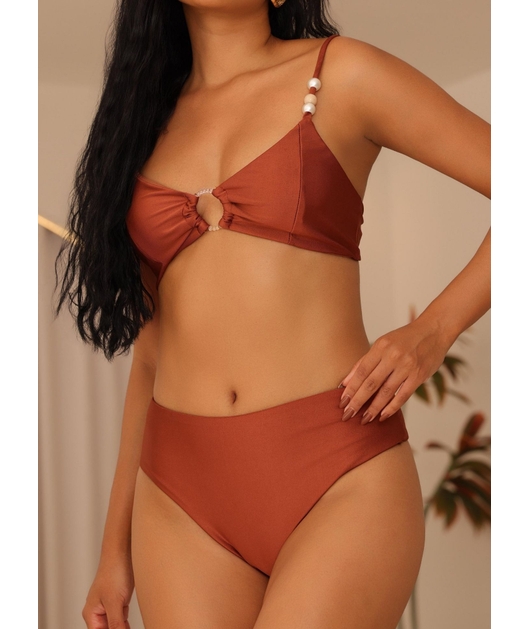 BIQUÍNI TOP ARGOLA CALCINHA ALTA MARROM COLEÇÃO COR DO PECADO
