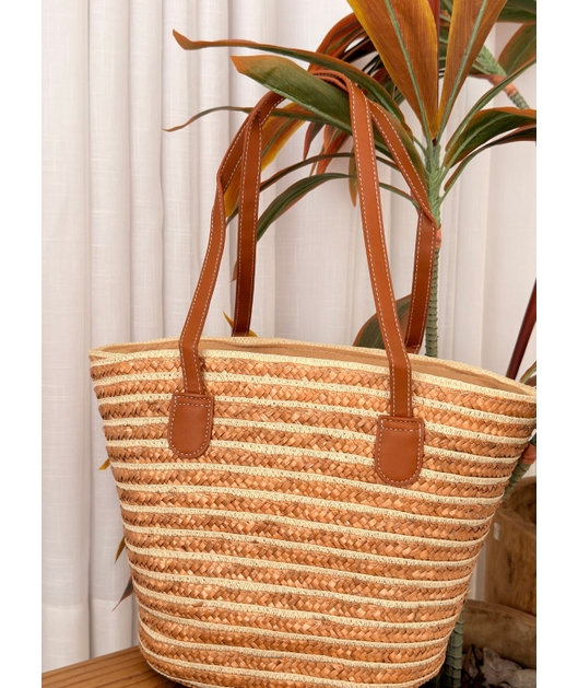 BOLSA ESTRUTURA EM PALHA NATURAL COM ALÇAS MARROM