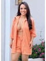 SAÍDA DE PRAIA CONJUNTO CAMISA COM SHORT NO CHIFFON LARANJA - 1