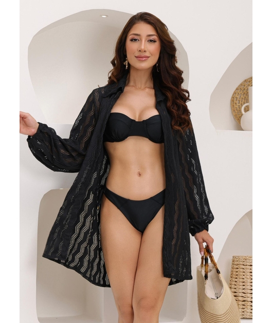 SAÍDA DE PRAIA CAMISA PRETA COLEÇÃO MAREIA