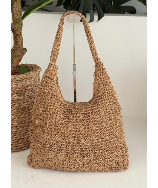 BOLSA DE PALHA MÉDIA ALÇA DE OMBRO BEGE