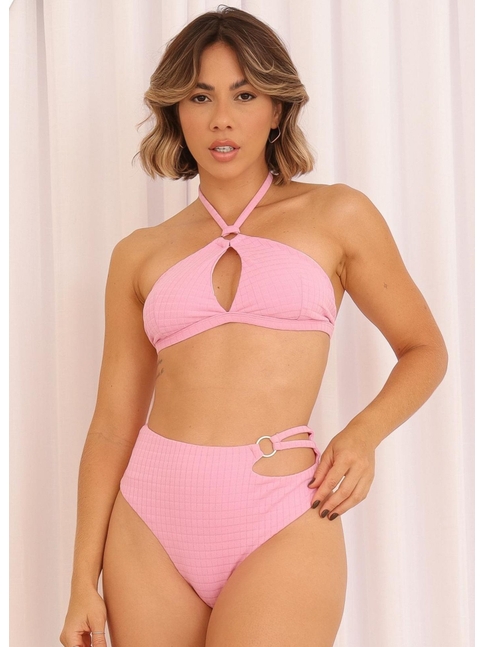 BIQUÍNI TOP FRENTE ÚNICA CALCINHA ALTA ROSA COLEÇÃO MARÉ FASHION - GG