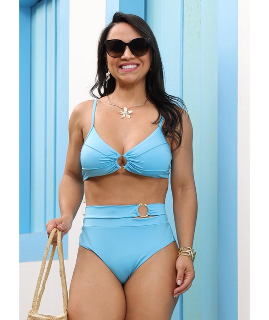BIQUÍNI TOP ARGOLA CALCINHA ALTA AZUL COLEÇÃO IBIZA