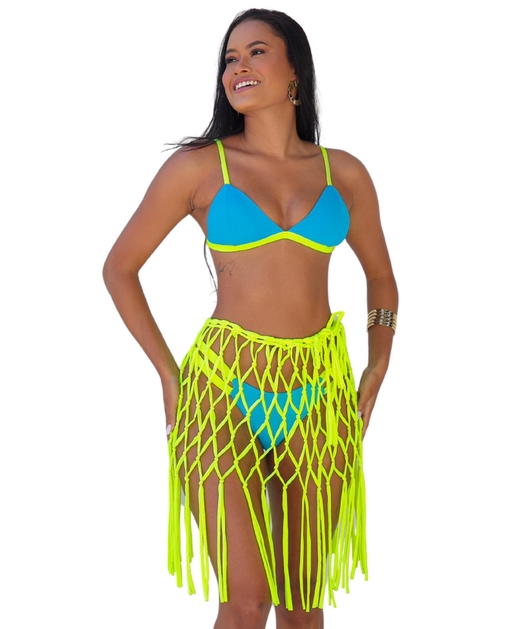 SAÍDA DE PRAIA MINI SAIA MACRAMÊ VERDE NEON COLEÇÃO NEON