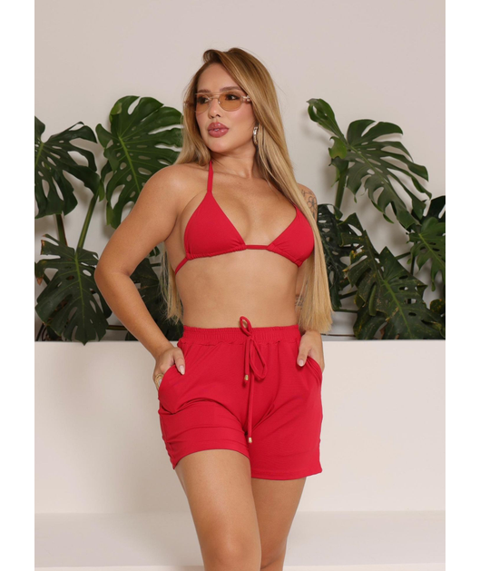 SAÍDA DE PRAIA SHORT NO SUPLEX VERMELHO COLEÇÃO ALTO VERÃO