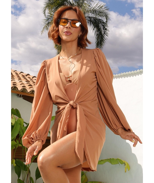 SAÍDA DE PRAIA MANGAS BUFANTES NA SEDINHA BRONZE COLEÇÃO ILHA DO SOL