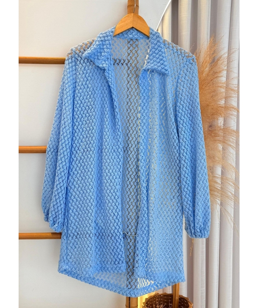 SAÍDA DE PRAIA CAMISA CROCHÊ AZUL COLEÇÃO BRISA II
