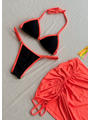COMBO DE CARNAVAL BIQUÍNI CORTININHA PRETO E MINI SAIA LARANJA  NEON COLEÇÃO ESQUENTA FOLIA - 1