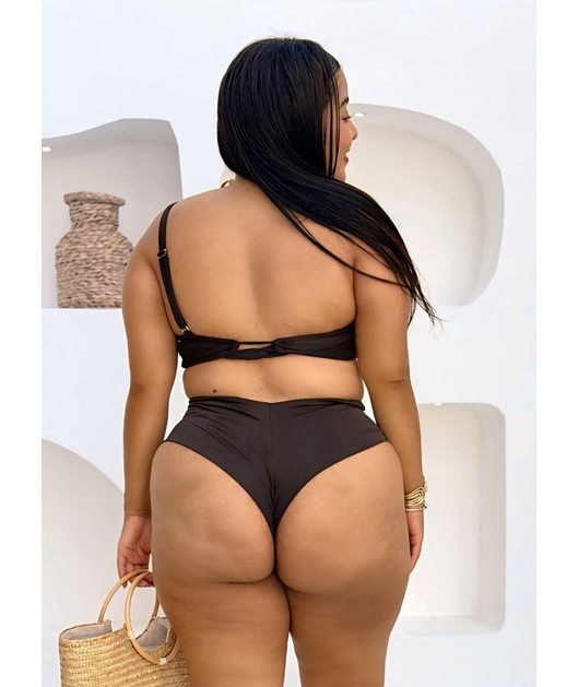 BIQUÍNI TOP NULA MANGA CALCINHA ALTA PRETO