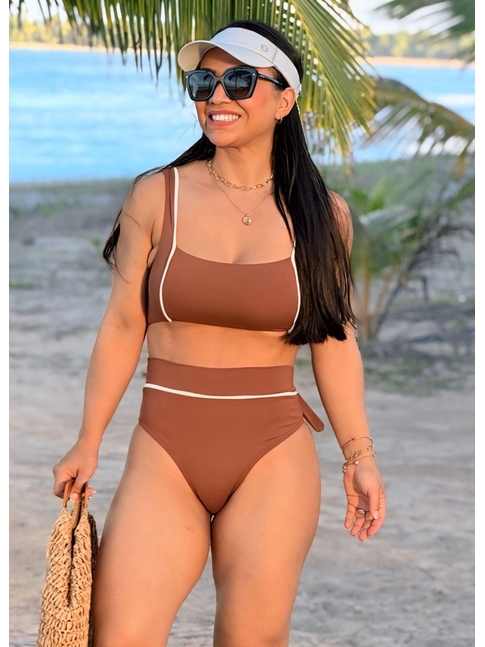 BIQUÍNI TOP CALCINHA TALA MARROM COLEÇÃO CARIBENHA