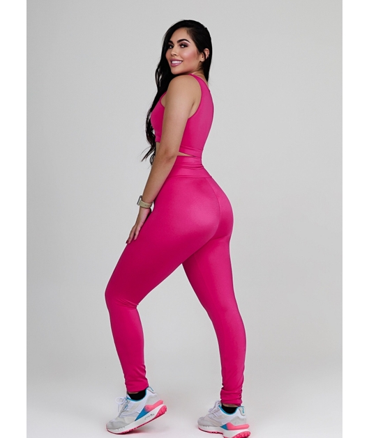 CONJUNTO FIT TRILOBAL TOP BASIC CALÇA COS ALTO FAIXA ROSA