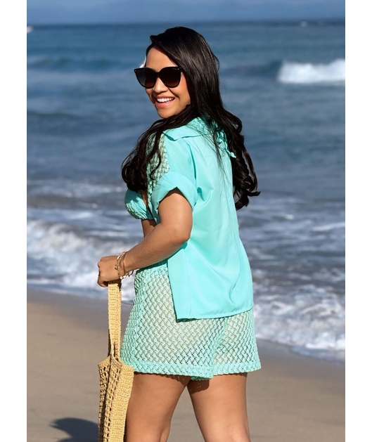 SAÍDA DE PRAIA CONJUNTO CAMISA E SHORT VERDE ÁGUA COLEÇÃO BRISA II