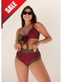 BIQUÍNI TRILOBAL COLEÇÃO GRINGA TOP AMARRAÇÃO CALCINHA SUNKINI MARSALA COM VERDE - 1