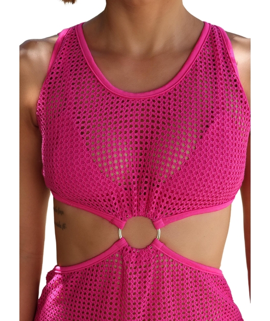 SAÍDA DE PRAIA MÍDI COM ARGOLA  NA TELA ROSA COLEÇÃO EU E ELA 3107