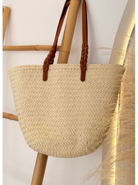 BOLSA DE PALHA OFF WHITE ALÇA OMBRO MARROM 