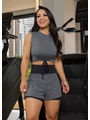 CONJUNTO FITNESS CROPPED COM SHORT DUPLO CINZA COM PRETO COLEÇÃO FEBELA MOVE - 1