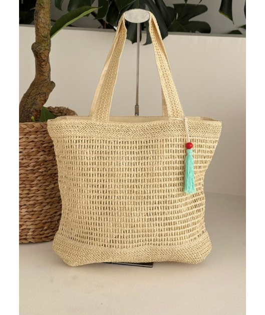 BOLSA DE PALHA GRANDE NUDE TELA TROPIC CTG423