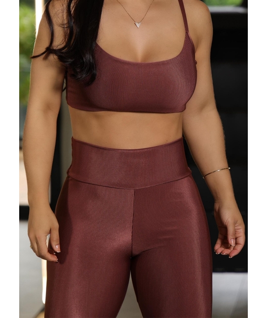 CONJUNTO FITNESS TOP COM CALÇA MARROM COLEÇÃO FEBELA MOVE
